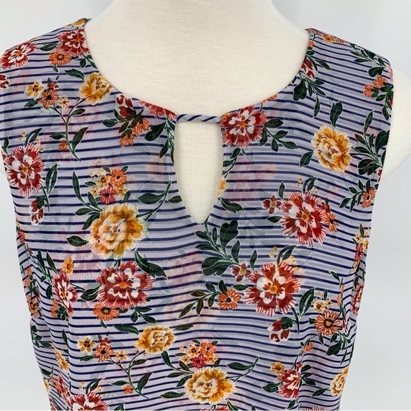Cabi Penelope Top # 5354, Floral & Striped Print Sleeveless Layered Top, Small - Picture 4 of 16